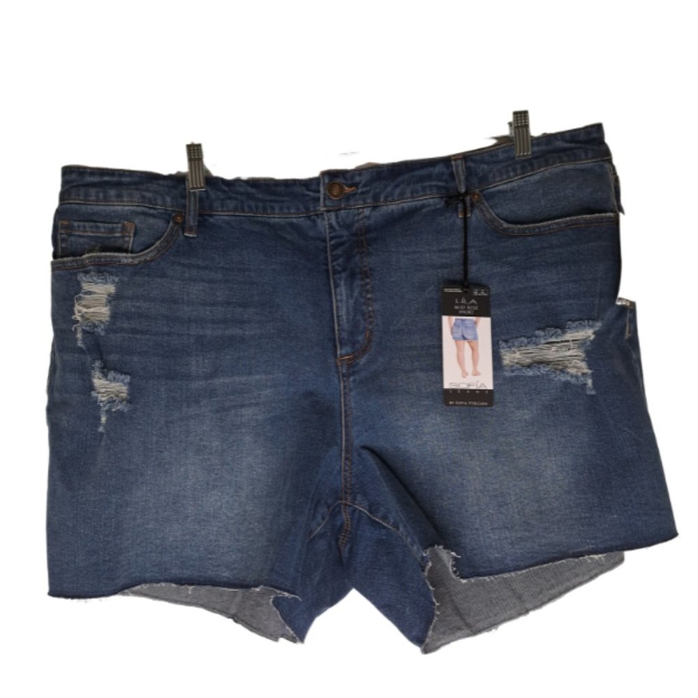 NWT Sofia Vergara Lila Mid Rise Shorts  Darkwash